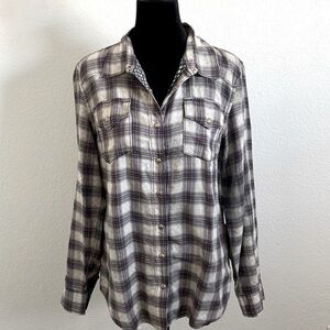 BlankNYC Plaid button Down Flannel Blouse 0020